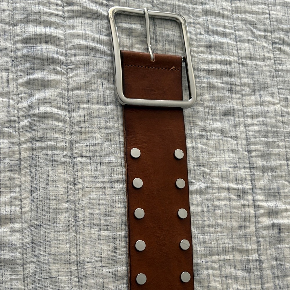 Zara Brown Leather Studded Belt NWT - Picture 2 of 3
